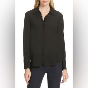 Club Monaco Black Open Neck Silk Button Blouse